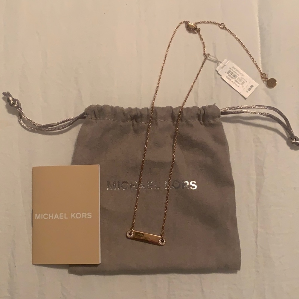 NWT Michael Kors rose gold adjustable name tag Est. 1982 necklace